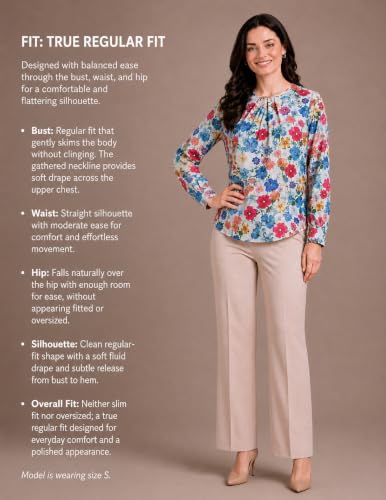 Image of Mirana Women's Full Sleeve Solid Top | Round Neck Pleated Front Regular Fit Office Casual Blouse with Button Cuffs