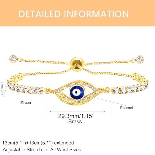 Image of Yongxu Enamel Evil Eye Tennis Bracelet |Gold & Rose Gold Plated Tennis Chain Adjustable Guardian Amulet Jewelry