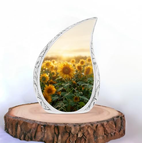 Image of Sunflower Field Urns for Human Ashes Adult Male & Female, Large Cremation Urn for Human Ashes Adult Mom & Dad, Funeral Memorial Urns Mom & Dad 10 Inch