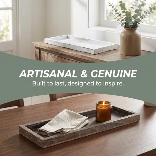 Bandeja decorativa rectangular de madera rústica set de 2 para velas 4