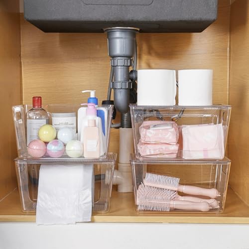 image for Vtopmart 6 Pack Clear Open Front Storage Bins with Lids, Large Stackab