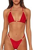 MIKETAI Sexy Bikinis for Women 2 Piece Bikini Spaghetti Strap Swimsuits Solid Color Bathing Swimwear Triangle Bathing Suit (US, Alpha, Small, Regular, Regular, Red)
