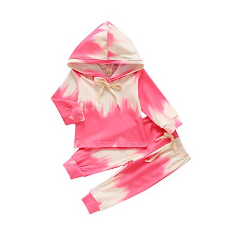 Toddler Baby Girl Outfit Tie Dye Long Sleeve Sweatshirt Hoodie Tops Pants 2PCS Fall Winter Tracksuit Sweatshirts (Red, 3-4 T)