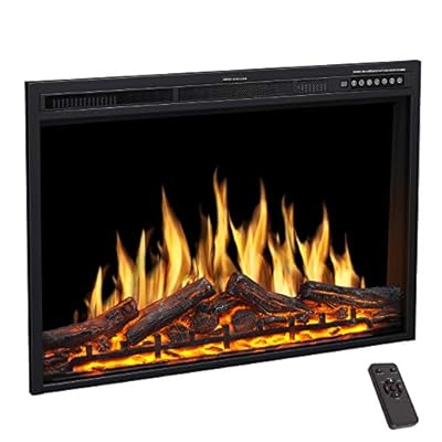 R.W.FLAME Electric Fireplace Insert 37Inch with Adjuatble Flame Colors, Log Colors, Flame Speed and Brightness, Remote Control, 750W/1500W