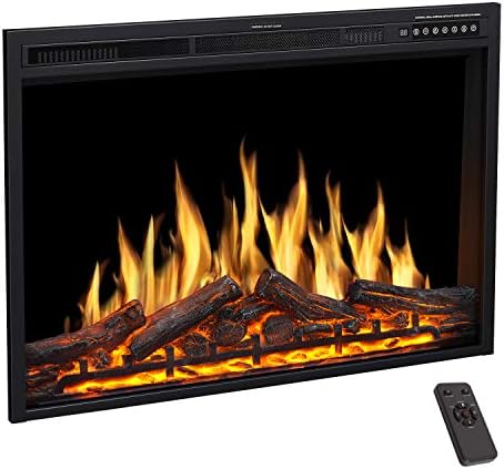 R.W.FLAME Electric Fireplace Insert 37Inch with Adjuatble Flame Colors, Log Colors, Flame Speed and Brightness, Remote Control, 750W/1500W