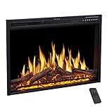 R.W.FLAME Electric Fireplace Insert 37Inch with Adjuatble Flame Colors, Log Colors, Flame Speed and Brightness, Remote Control, 750W/1500W (37''X27'')