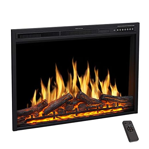 R.W.FLAME Electric Fireplace Insert 37Inch with Adjuatble Flame Colors, Log Colors, Flame Speed and Brightness, Remote Control, 750W/1500W