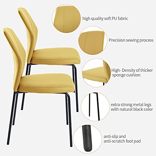 Set Of 2 Zerifevni Dining Chair Modern Elegant Side Chairs Leather Durable Wide Cushion For Kitchen Room (Yellow) #TOP3