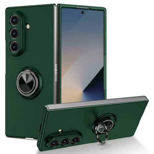 Image of amazon basics for Samsung Galaxy Z Fold 7 Case with Magnetic Ring Holder, 360 Rotating Bracket, Hinge Protection Slim Anti-Drop Shockproof Case (Green)