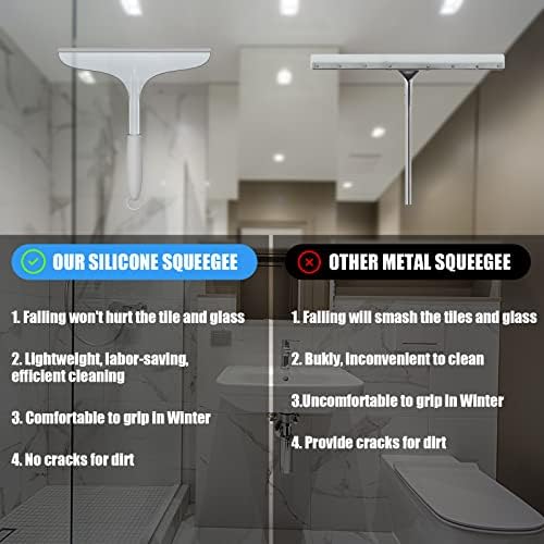 Meijubol Shower Squeegee for Bathroom Shower Scraper Shower Cleaner Tools Glass Doors Screen Window Cleaning Blade Rubber Silicone Wiper Water Scraper All-Purpose Squeegee Transparent 10 Inches
