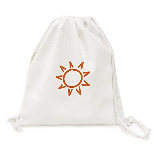 Sac à dos cordon en toile orange au motif soleil peint à la main pour le shopping