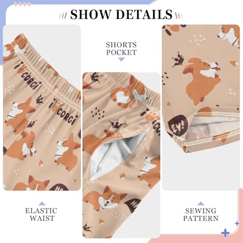 I Love Corgi Boys Long Pants Soft Trousers Elastic Waist Kids Lounge Bottoms with Pockets S-XL4