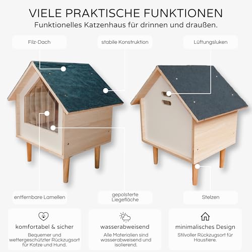 Awwi Katzenhaus Outdoor und Indoor – Wasserabweisend & Isolierend – Stilvolle Katzenhütte oder Hundehütte Outdoor – Katzenhöhle für Drinnen & Draußen