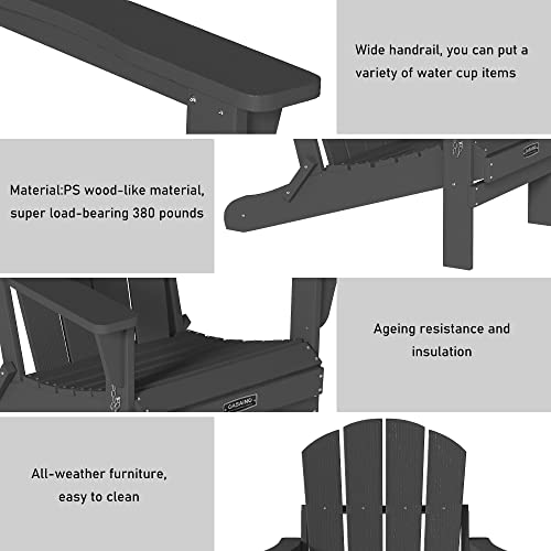 Casainc Folding Patio Adirondack Chair Lawn Garden Chair Backyard Porch Weather Resistant Outdoor Deck Chair, Widened Armrests 4.7 Inches, Load Capacity Of 380 Lbs Gray #TOP4