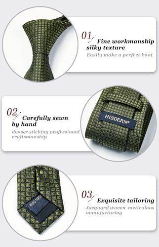 Image of HISDERN Mens Ties Plaid Tie and Pocket Square Set Classic Woven Formal Checkered Neckties & Handkerchief Wedding Party