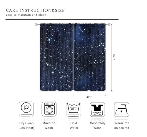 Riyidecor Blue Galaxy Curtains 42Wx63H Inch Starry Sky Stars Outer Space Fantasy Nebula Cosmic Universe Rod Pocket Planet Kids Boys Window Curtain Drapes for Bedroom Living Room Treatment 2 Panels