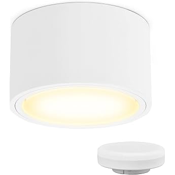 KYOTECH LED Surface-Mounted Spotlight 230 V Diameter 95 x 55 mm Surface-Mounted Including 6 W GX53 Bulb Warm White 3000 K 550 lm Ceiling Surface-Mounted Spotlight Round White [Energy Class F]