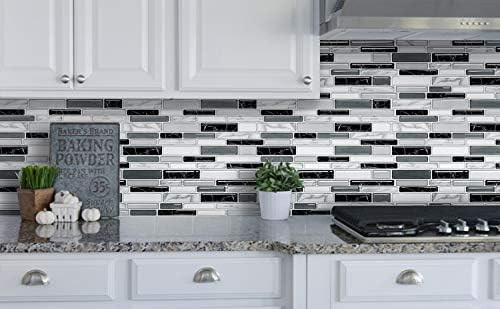 Yoillione 5 Sheets Self Adhesive Wall Tile 3d Peel and Stick Tiles Tile Stickers for Kitchen, Grey Subway Stick on Tiles for Bathroom tile Transfers Waterproof Backsplash Tiles