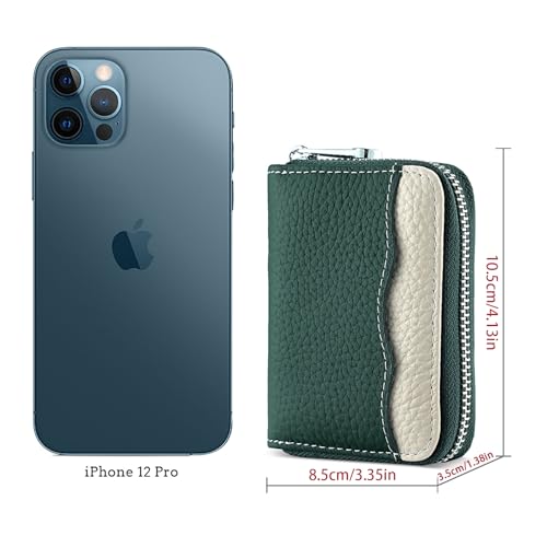 Image of Linno RFID 20 Slots Credit Card Holder Genuine Leather Small Wallet for Women or Men with Zipper, New Green, 4.1 x 3.3 x 1.21 inches, Fashion Accordion Card Case