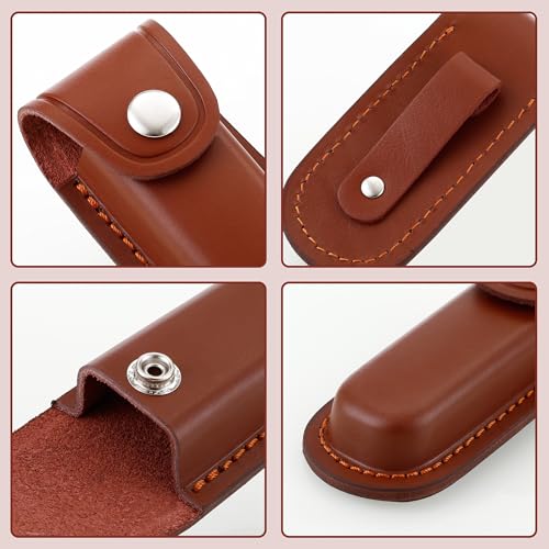 Image of Pocket Knife Sheath, 4 inch Folding Pocket EDC Knife Case, Portable Pouch Knife Leather Holster with Snap Closure and Belt Loop, Accessory for Outdoor Climbing, Camping, Cycling and Hiking, Brown