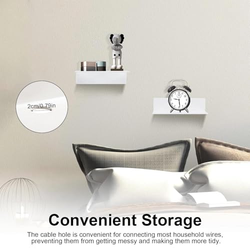 PHMING 2 Piezas Baldas Pared sin Agujeros 22,8cm, Estanteria Sin Taladro de Acrilico, Repisa Adhesiva con Orificios para Pasar Cables, Longitud 22,8 cm, para Dormitorios, Baños y Salas de Estar - imagen 4