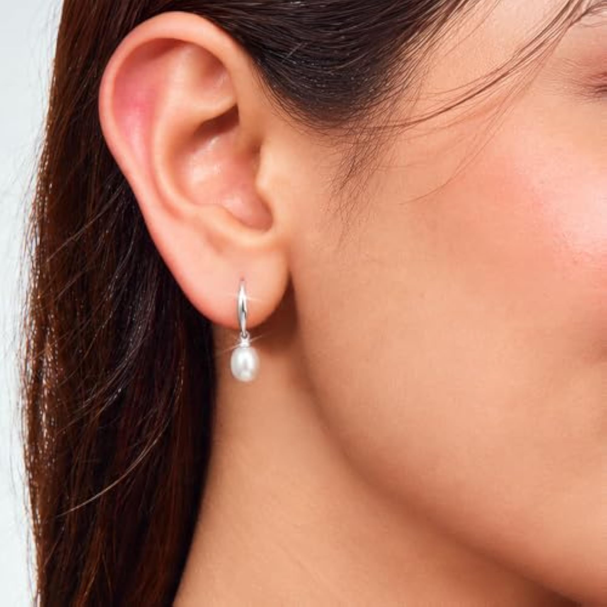 Women's 925 Silver Rhodium Plated Pearl Drop Earrings