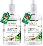 fairvital Vitamin D3 Tropfen, 50ml, 1000 I.E. pro Tropfen, in MCT Öl aus Kokos, Vitamin D flüssig mit 1600 Tropfen pro Flasche (Packung mit 2)