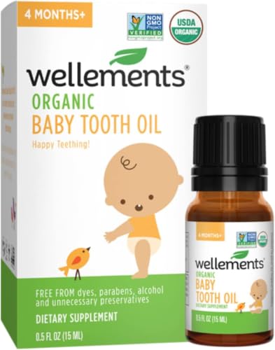 Image of Wellements Organic Baby Tooth Oil | Soothing Massage Oil for Tiny Gums, Helps Make Teething Happy, Made with Safe and Effective Certified Organic Ingredients | 0.5 Fl Oz. 4 Months +