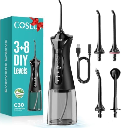 COSLUS C30 Water Teeth Flosser Picks: 4 Modes Cordless Irrigator