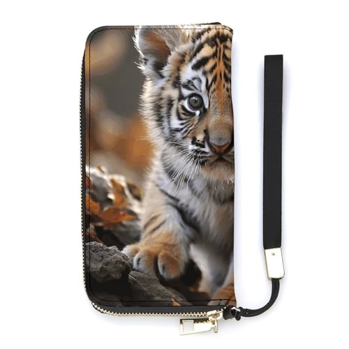 Portafoglio minimalista da uomo carino cucciolo di tigre portafoglio bifold da viaggio da donna simpatico di 20 x 10.5 cm moderno