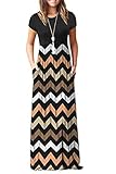 MISFAY Women Short Sleeve Loose Plain Maxi Dresses Casual Long Dresses Pockets(Striped Black,XL)