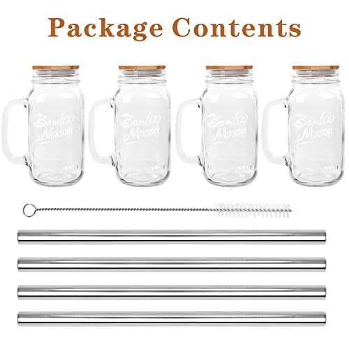 Mason Jar With Lid And Straw, 24Oz Regular Mouth Mason Jars With Handle Drinking Glasses Tumbler Reusable Boba Cups Smoothie Water Bottles For Iced Coffee Margaritas Juice Cocktail Travel Office Home #TOP6