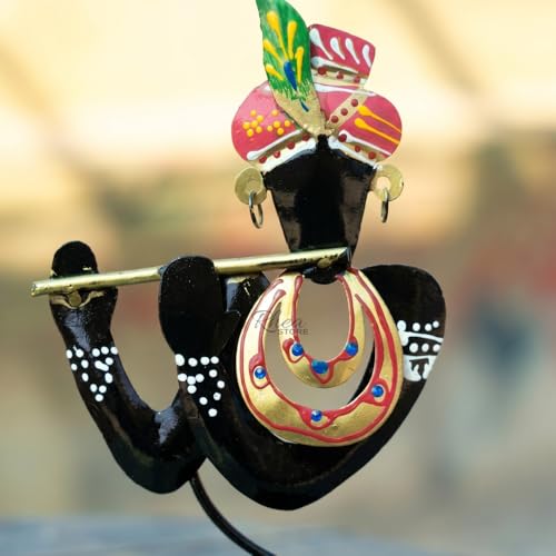 Image of Krishna Tea Light Candle Holder Stand, Blue Metal Diya Table Showpiece for Corporate Bulk Gifting, Festive Home Mandir Decor and Wedding Gift Item (29x17x9 CM)