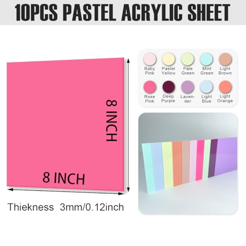Image of 10 Colors Cell Cast Acrylic Sheets 1 /8inch 8x8 200x200mm Plexiglass Sheets | 3mm pastel laserable Plasitc Board for Laser Cutting Engraving DIY Project