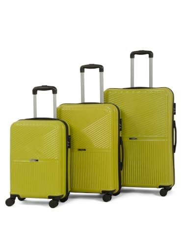 Image of Teakwood Set of 3 8 Wheels Trolley Bag, Hard Cabin with Zipper Closure, Adjustable Push Button & Cross Side Strap, Number Lock System 360 Degree (Set of 3, Lime Green)