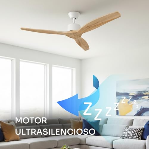 Miniatura 5 de Mellerware - Ventilador De Techo Con Mando A Distancia Brizy! 45 W 6 Velocidades Ultra Silencioso Función Verano-Invierno Temporizador 3 Aspas 132 De Diámetro Motor Dc Light Wood