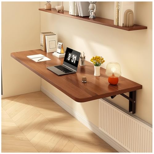 Wall Mounted Folding Table | Rounded Corner Design | Stable Metal Bracket | Spacious Tabletop | Suitable For Small Space, Study, Office, Dining Table | Easy To Clean(Walnut,80 * 40cm)