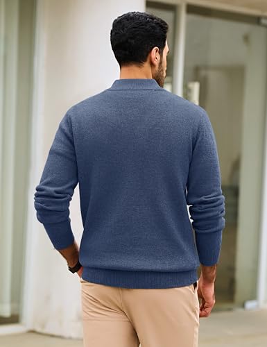 Cotrasen Mens Sweater Quarter Zip Pullover Casual Knit Cotton Long Sleeve Mock Neck Polo Sweaters4