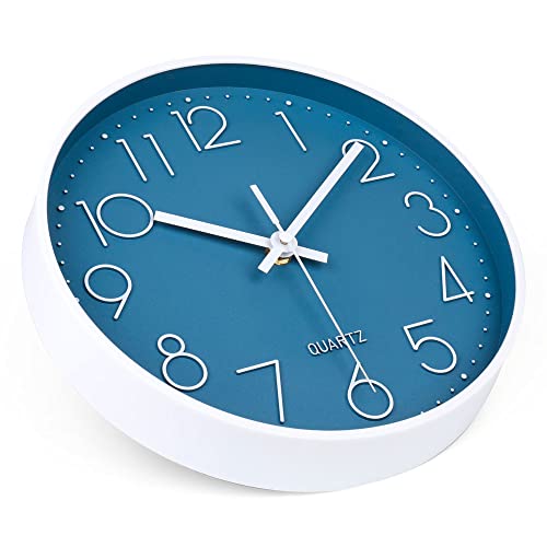Image of jomparis 10 Inch Cerulean Wall Clock Battery Operated Silent & Non-Ticking Wall Clock Decor for Bathroom Bedroom