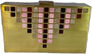 Handmade Gold Art Deco Geometric Clutch With Brass And Shell Accent