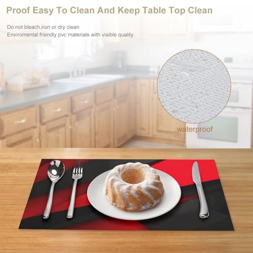 Sets de table PVC lavables rouge noir durables pour restaurant et maison - 5