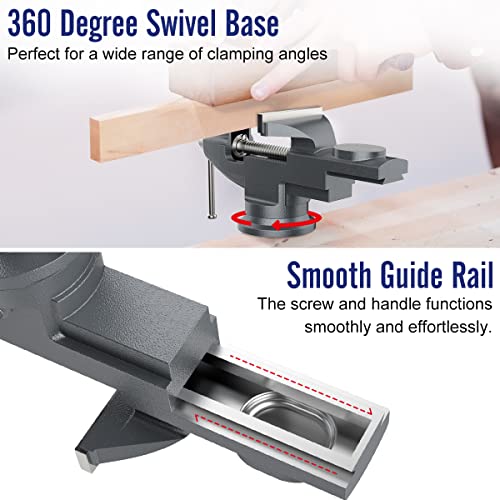 image for Housolution Universal Table Vise 3 Inch, 360°Swivel Base Bench Clamp 
