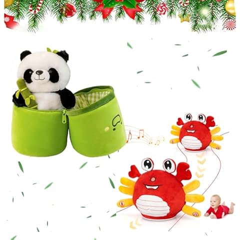 JISON21 Panda Stuffed Animals Cute 11.8 Inch Panda Plush with Bamboo Toy,Crawling Dancing Crab Baby Toys,Fun Interactive Dancing Walking Moving Crab Toy, for Kids Girls Boys Cover