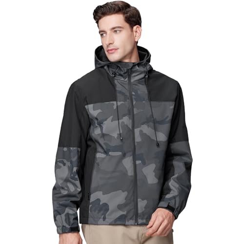 Men’s Water-Resistant Windproof Raincoat Lightweight Outdoor Windbreaker with Hood for Fall and Spring