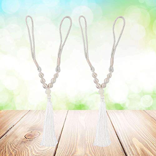 Cortina de amarrar com franja decorativa para cortina de amarrar e amarrar da Lioobo, Branco, 1 Pair