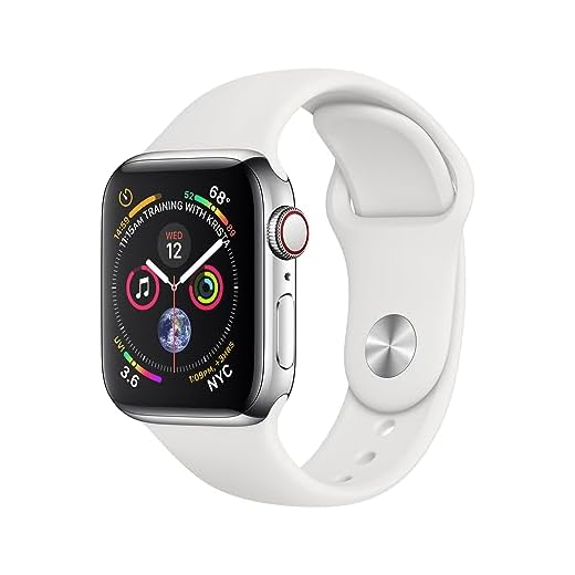 Apple Watch Series 4 (GPS + Cellular) Boîtier en Acier Inoxydable de 40 mm avec Bracelet Sport Blanc