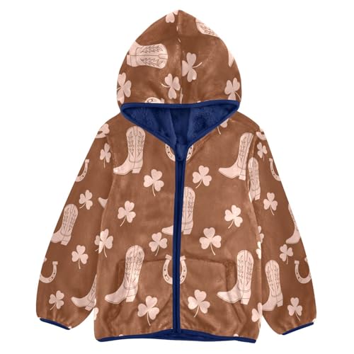 Cowboy Boots Shamrocks Horseshoes Toddler Fleece Jacket Girl Boys Hooded Fleece Jacket Coat Warm Outwear Zip-up 3-10T