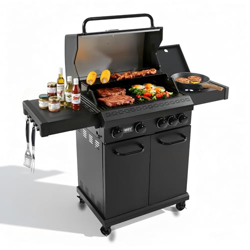 4‑Burner Propane Grill with Side Burner and Wheels