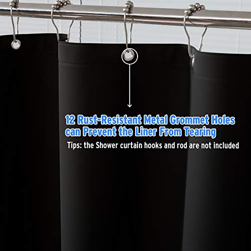Image of AmazerBath Plastic Shower Curtain, 70 x 72 Inches PEVA Shower Curtain with Heavy Duty Clear Stones and Grommet Holes, Waterproof Thick Bathroom Plastic Shower Curtains-Black