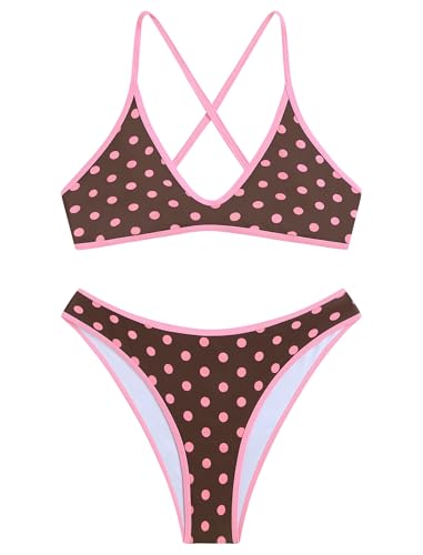 Image of ZAFUL Women's Tie Back Padded High Cut Bralette Bikini Set Two Piece Swimsuit